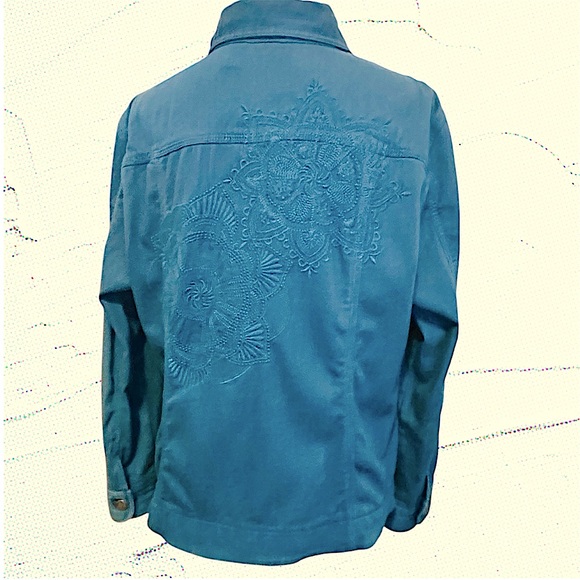 EUC! CHICO’S TEAL BLUE EMBROIDERED JACKET - Picture 7 of 9